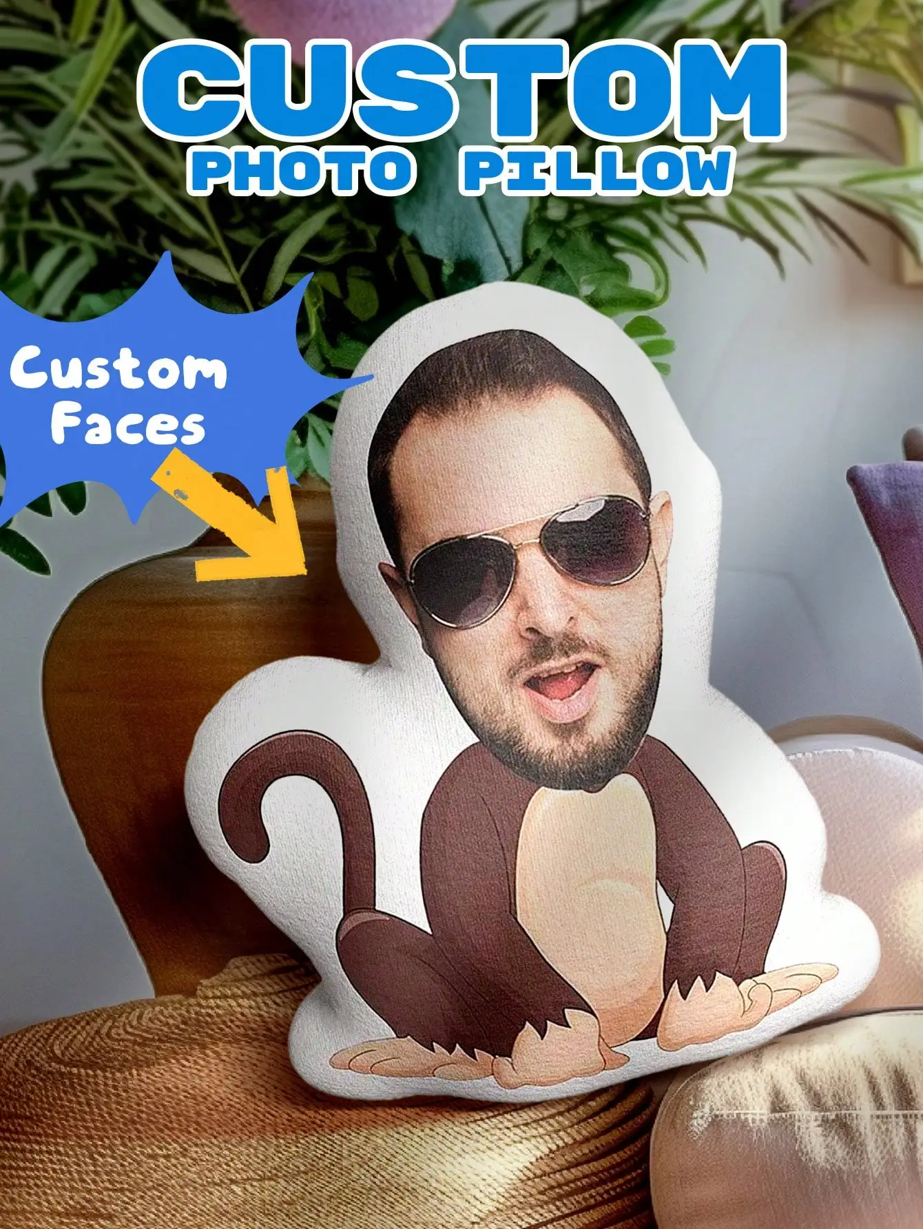 1pc Custom Photo Pillow Minime Throw Pillow Funny Monkey Gorilla Face Pillow Personalized Gift for Dad Him Her Sofa Car Decor