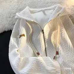 Frauen Frühling und Herbst Neue Strickjacke Mit Kapuze Mode Design Faul Zipper Tasche Panel Lose Beiläufige Vielseitige Lange Ärmeln Co