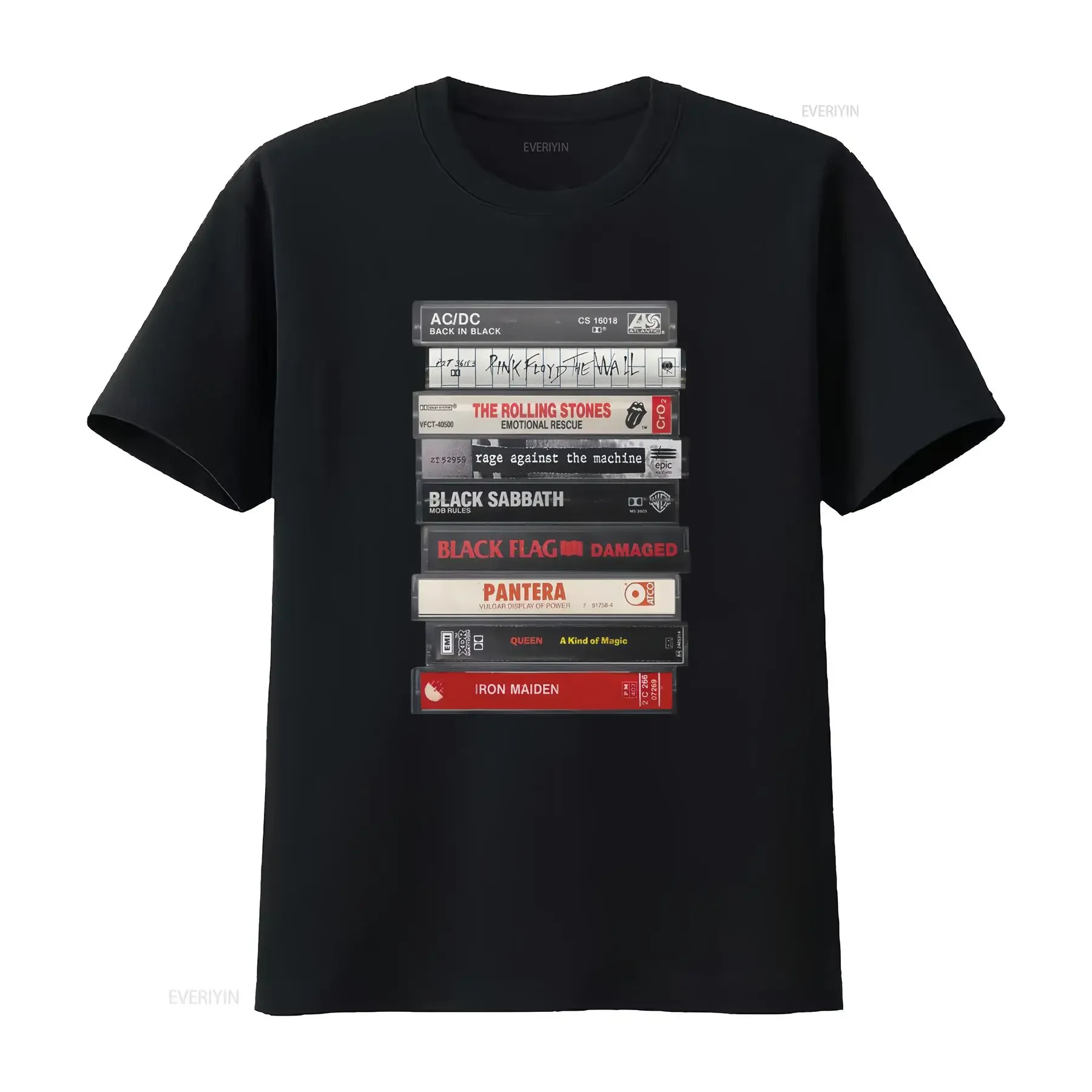 Vintage Rock Metal 80s and 90s cassette tape stack T shirt Band nostalgia tee for music lovers vintage Washed fashion Stretched