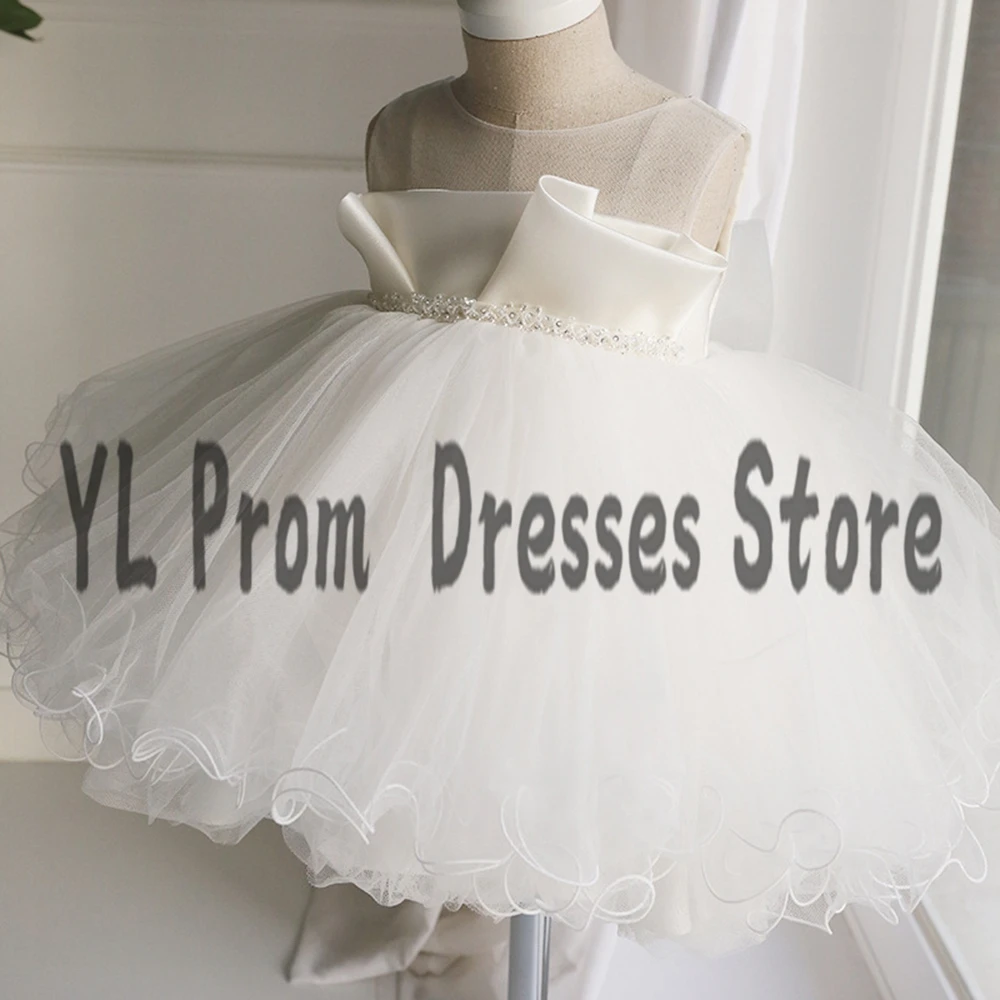 YL Simple Illusion Scoop Neck Flower Girl abiti Mini Puffy Tulle a-line Little Bride Dress bambini abiti da prima comunione 2022