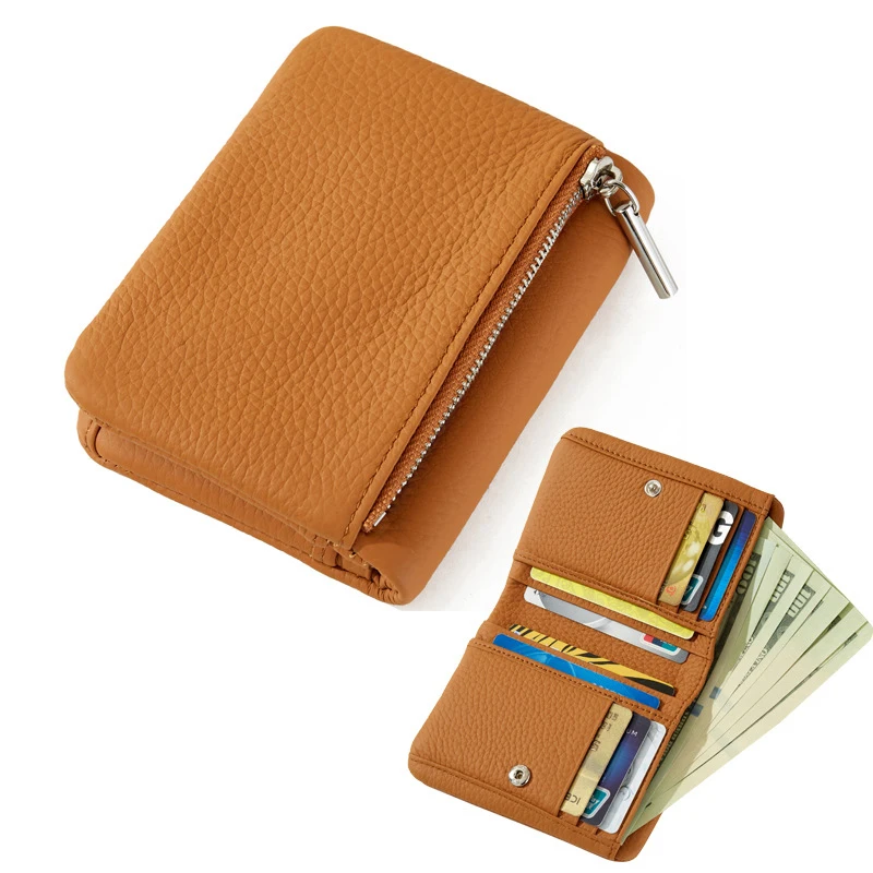 Mendy Women's Leather Zip Wallet Genuine Leather Card Holder Wallet Cash Money Holder With Card Slots Women's Pouch Designer