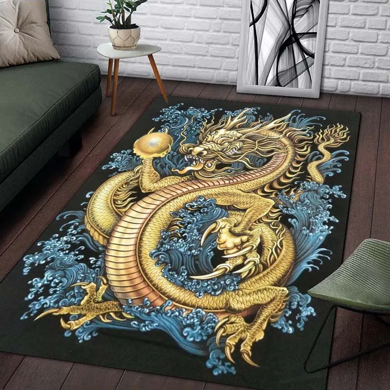 Artwork Gigantic Chinese Dragon Pattern Area Rugs for Living Room Bedroom Decoration Children Rug Play Room Mat Anti-slip Carpet