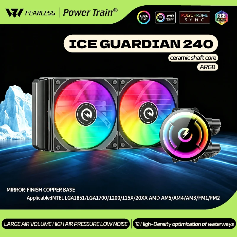 power-train-ice-guardian-240mm-radiatore-per-raffreddamento-a-liquido-argb-efficiente-per-pc-compatibile-con-intel-lga-1700-1200-115x-amd-am4-am5