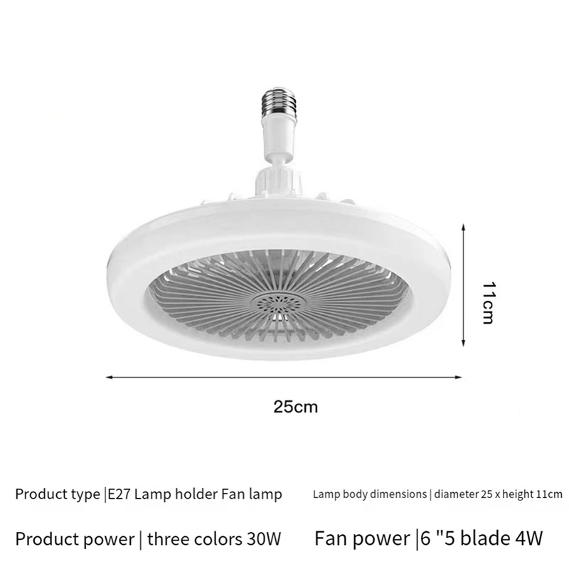 ABGR-Ventilador de soquete de luz multidirecional com controle remoto 10 polegadas, ventilador de teto aparafusado no soquete de luz para aprimorado e ajustável