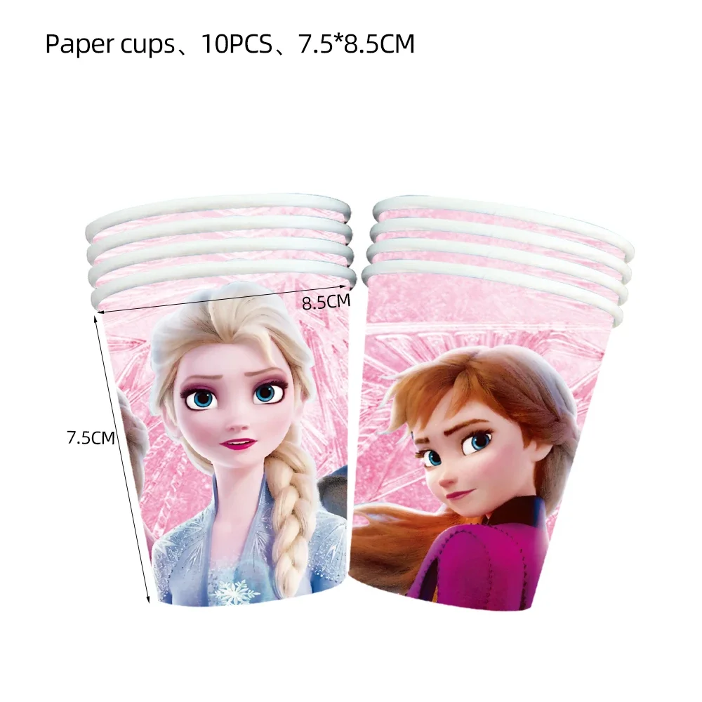 Disney Pink Frozen Anna Elsa Birthday Party Decor Kids Disposable Tableware Cup Plate Napkin Straw Baby Shower Supplies Event