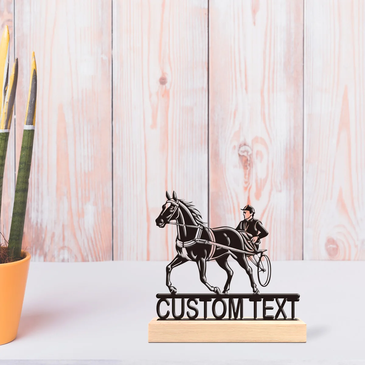 1pc Customizable Wrought Iron Desktop Decoration Customizable Name With Wooden Base Housewarming Gift,Metal Ornament Decoration