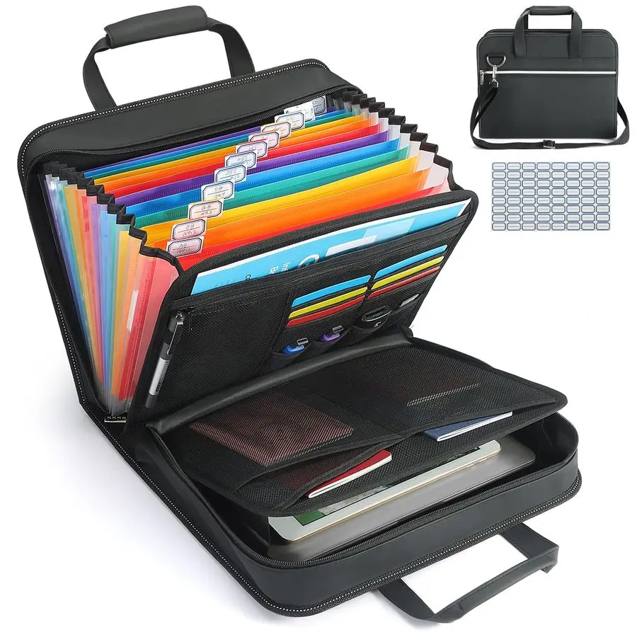 

PU Leather Accordion File Organizer with Handle amp Strap12 Pockets Expanding File Folder with Zipper amp LabelsPortable Documen
