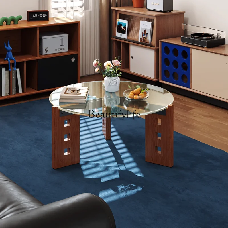 طاولة القهوة الأوروبية جلام فريدة من نوعها مستديرة لغرفة المعيشة طاولة القهوة الزجاجية أثاث فاخر بسيط