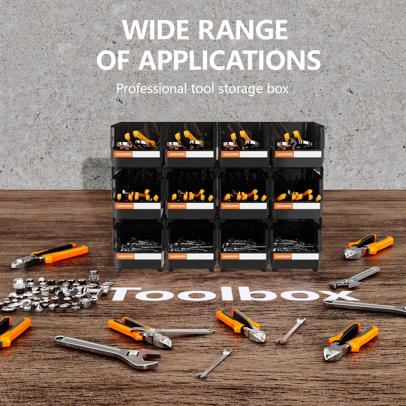 

12Pcs 8"x5"x4" Stackable Plastic Storage Bins - Multipurpose Organizer for Garage Tools, Kitchen Sundries & Car Accessories