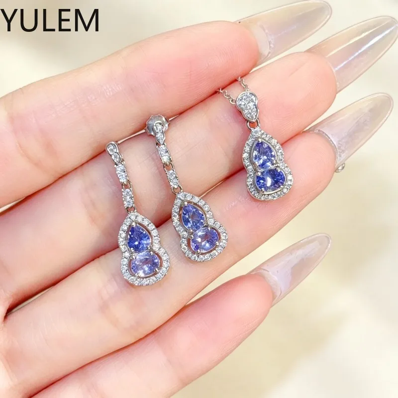 YULEM 925 Silver 100% Natural Tanzanite Pendant Earrings for Daily Wear 4x5mm Genuine Tanzanite Silver Necklace Pendant