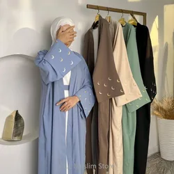 Spring Muslim Moon Embroidered Dubai Kimono Luxury Islam Turkey Elegant Robe 2024 Kaftan Modest Loose Abayas For Women Clothes