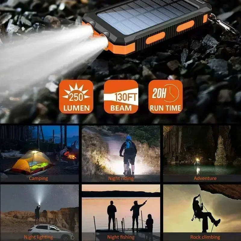 10000mAh Solar Power Bank with Light & Compass (Built-in): Perfect for Hiking Trips