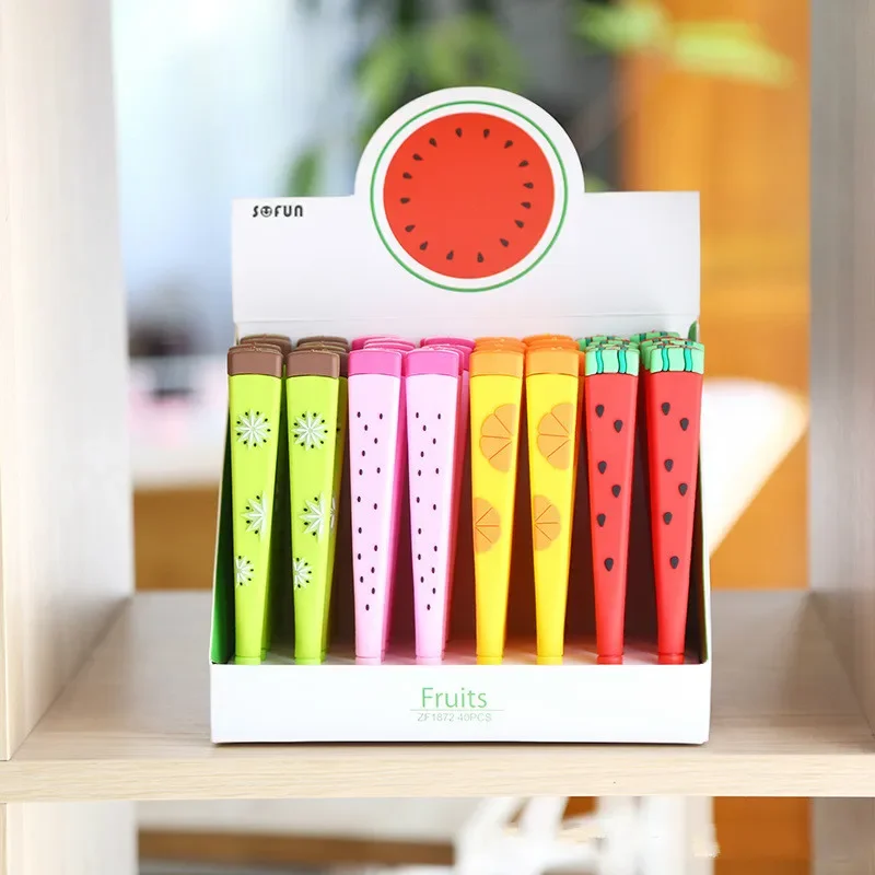 

40 шт. новая силикагелевая ручка для фруктов может заменить пластиковый сердечник, черные канцелярские принадлежности Kawaii, школьные принадлежности, гелевые ручки