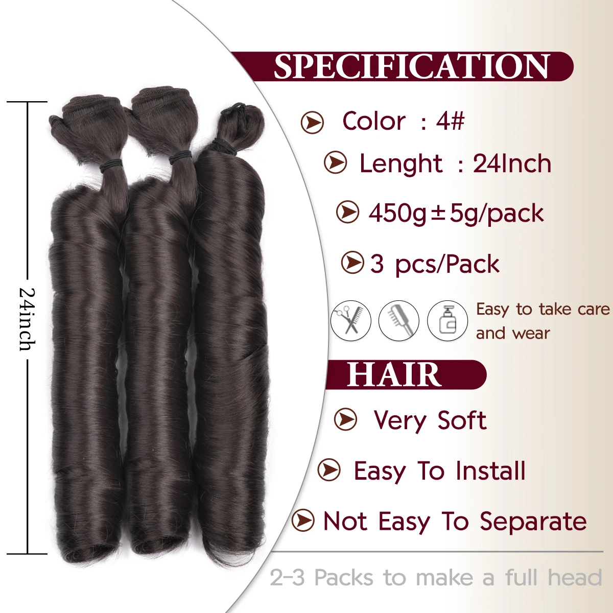 24 Inch Synthetic French Curl Braiding Hair Weft and Bulk Feel Like Human Hair Pony Style Crochet Braids Hair For Black Women