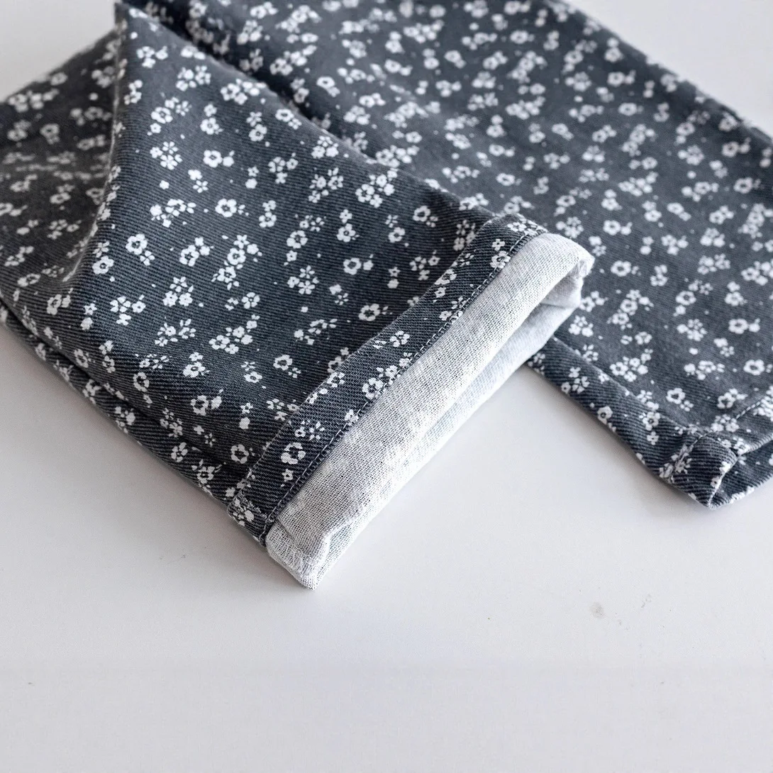 الفتيات جديد 2025 الخريف السراويل واسعة الساق الكورية الأزهار مستقيم الساق السراويل الربيع والخريف السراويل الأطفال Sweatpants