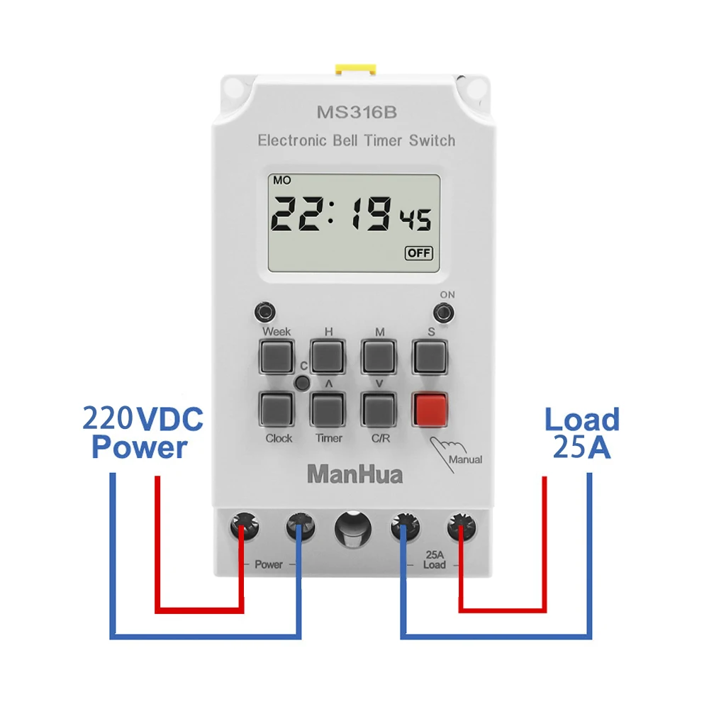 Imagem -05 - Manhua Programável Temporizador Switch Escola Bell Time Controller 220v 25a 68 on Ms316b