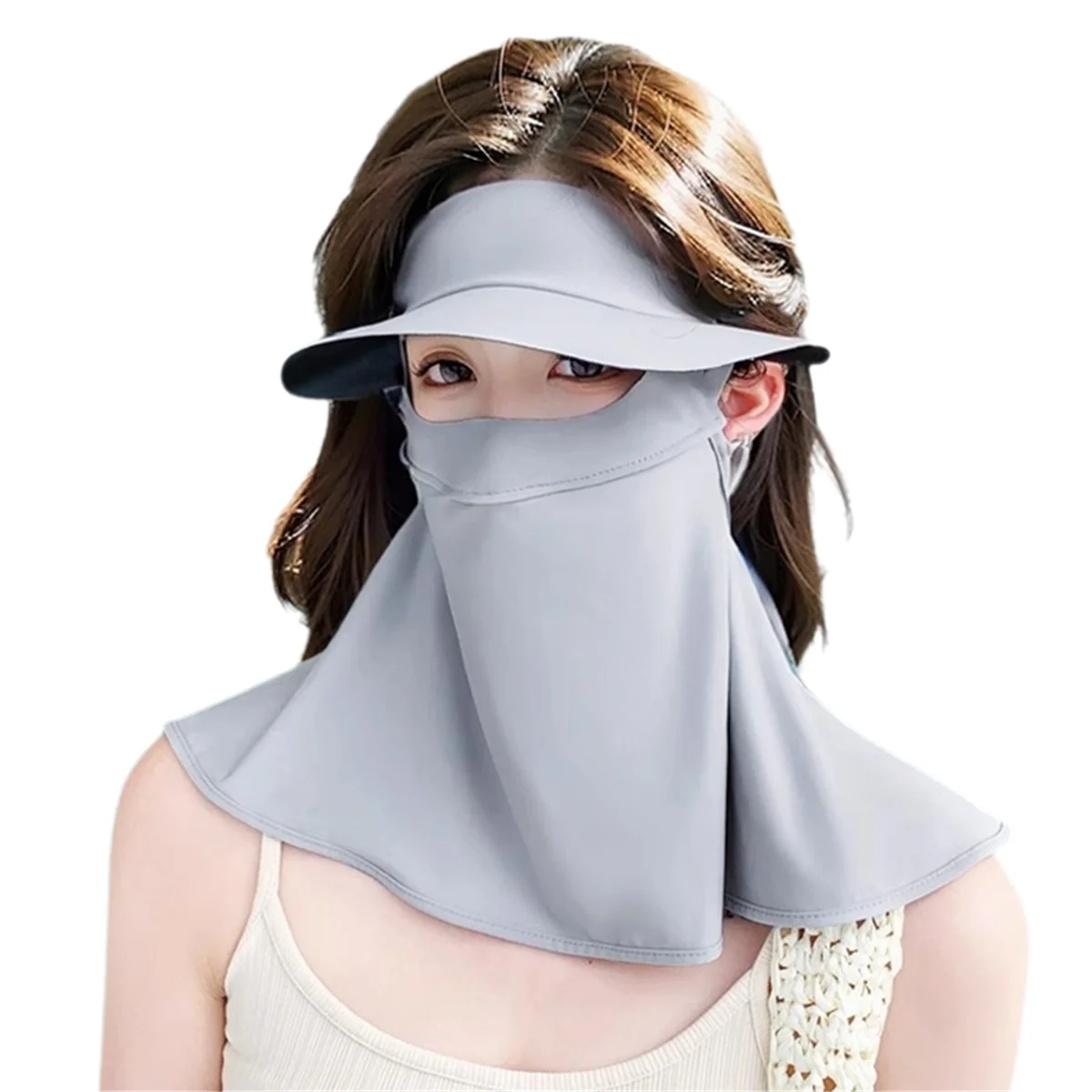 Temperament Gray Sun Protection Mask Full Face Ice Silk Anti-UV Cycling Breathable Sunshade