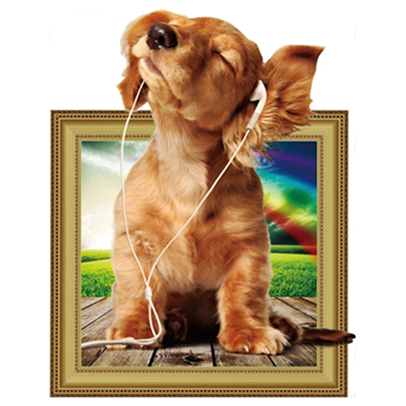 

Cute 3D Music Doggy Dog PVC Wall Stickers Photo Frame Art Mural Home Decoration Poster for Pet Shop Kids Room Adhesive Wallpaper