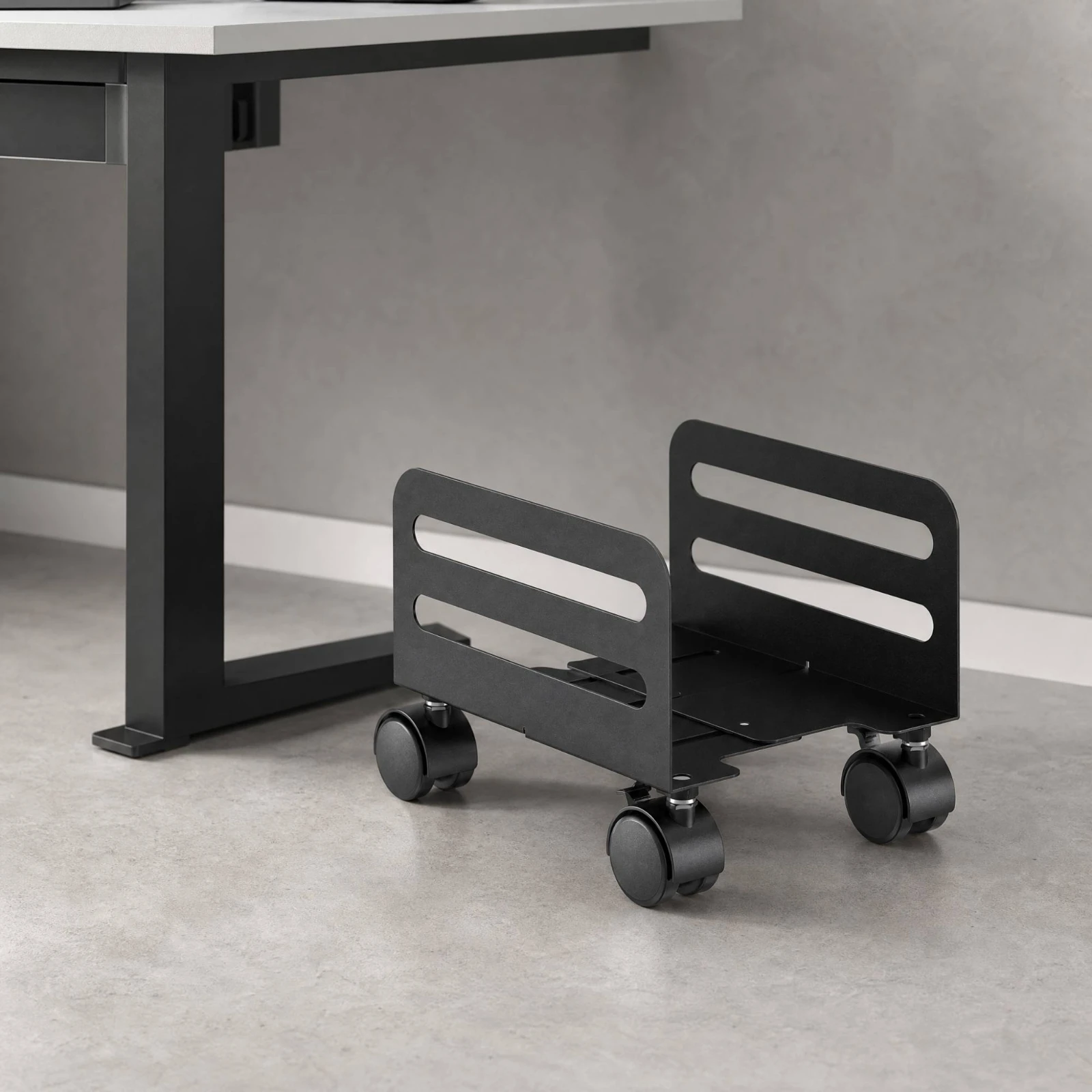 Metal Rolling Processor Stand with Casters Space Saving Adjustable-Width Desktop Tower Stand Non-Slip Heavy Duty for Under Desk