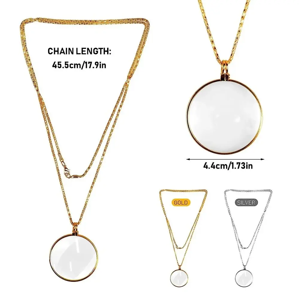 Handig Leesketting Vergrootglas Duurzaam Mini 5x Vergrootglas High Definition Goud/Zilver Sleutelbeen Ketting Studeren