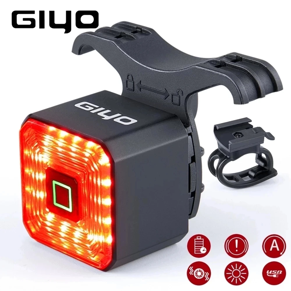 GIYO inteligentne oświetlenie rowerowe tylne światło latarnia rowerowa LED latarka bezpieczeństwa lampa rowerowa hamulca USB Charge Bike akcesoria