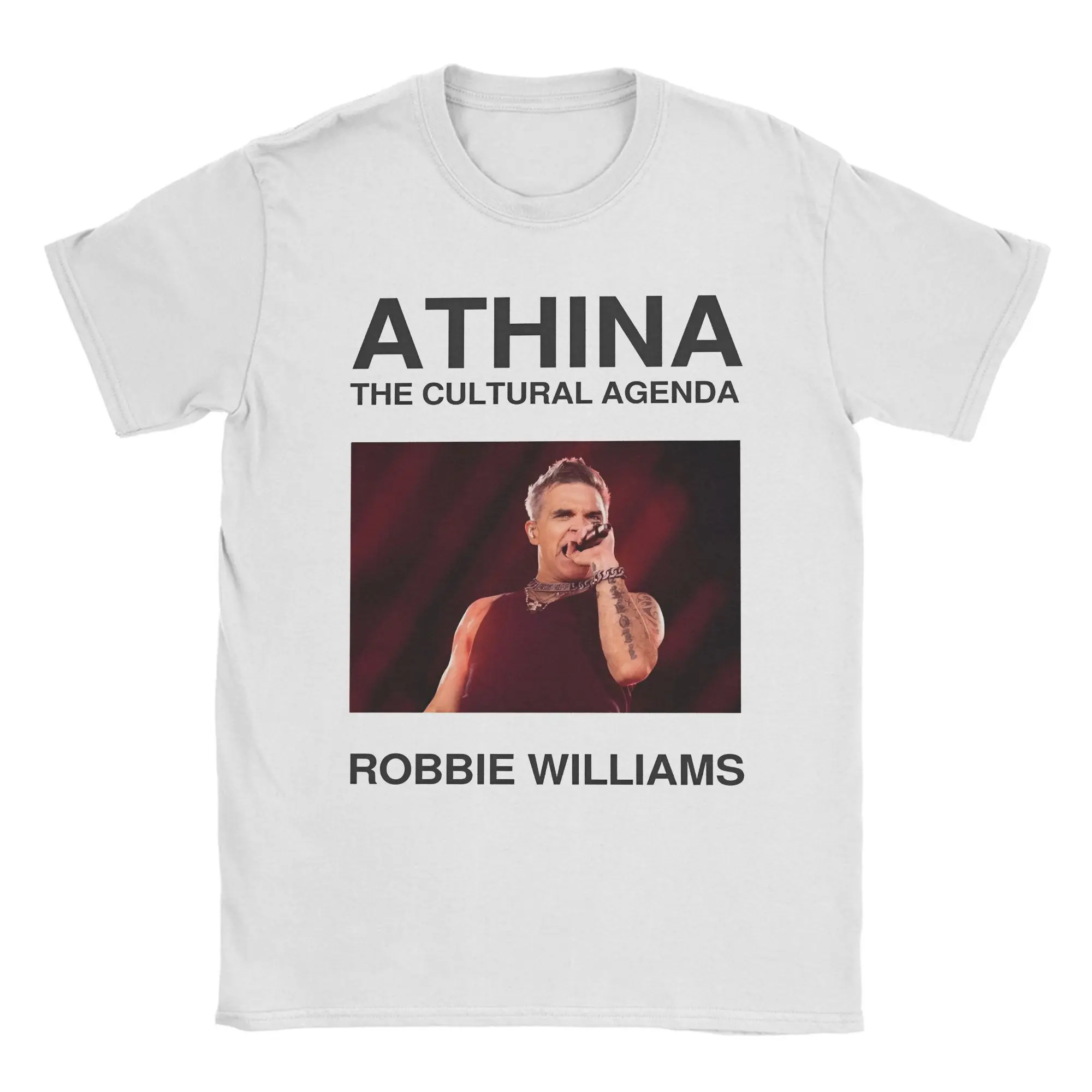 

Мужские футболки Robbie Williams Live 2025 Concert Athina the Cultural Agenda Awesome Tees Футболки с круглым вырезом Топы с принтом из 100% хлопка