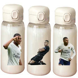 Football Star 600ML Mbappe Drinking Bottle Water Coffee Cup Portable Outdoor Sports Flip Cover Transparent Cup with Straw Gift