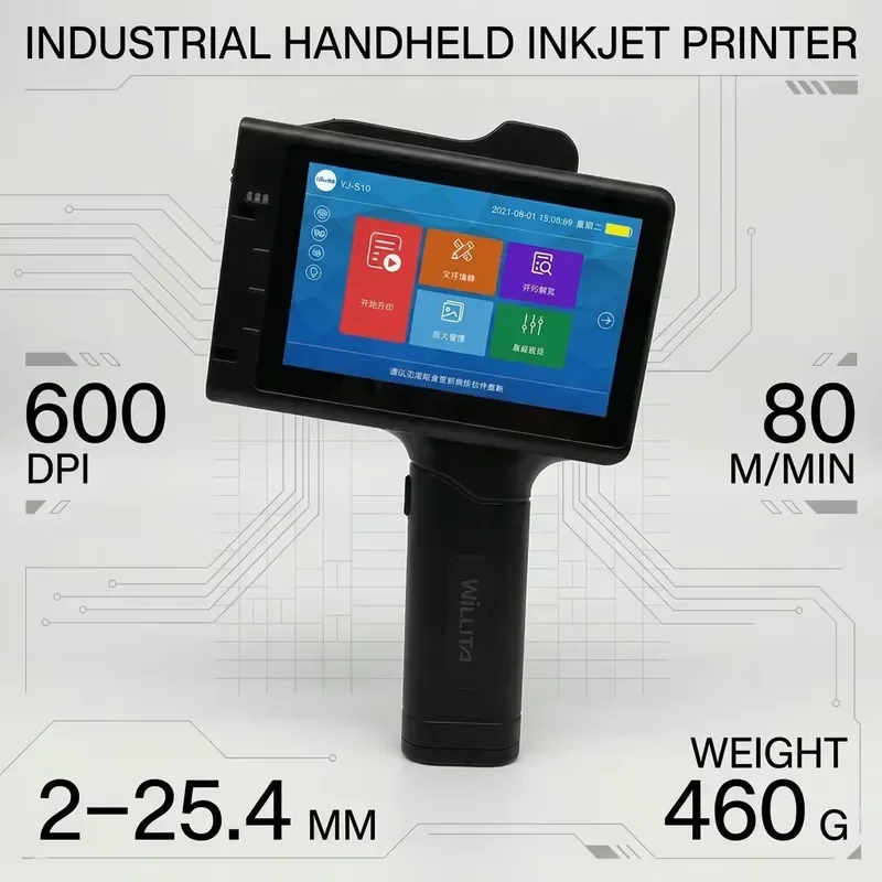 25.4mm Portable 600DPL Handheld Multi-Color Inkjet Printer for Food Packaging Plastic Cans Label Coding Expiring Date
