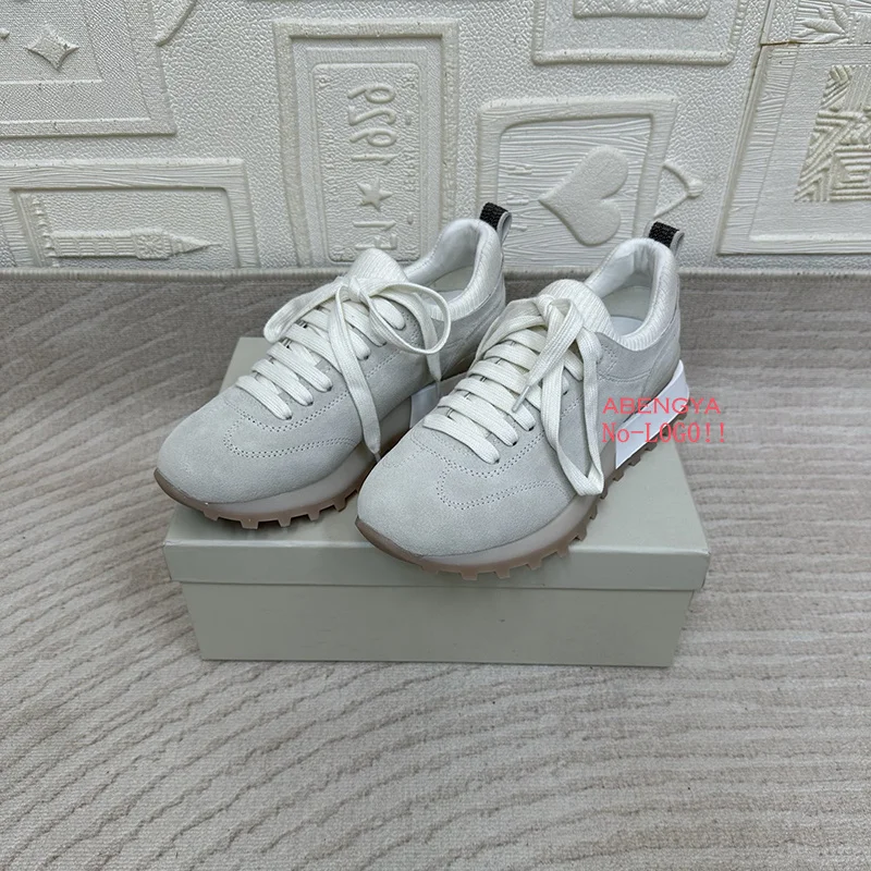 2025年 ホワイト ニット スエード フラット ローファー - Knit Fabric Lace Up Sneakers のレビューと価格