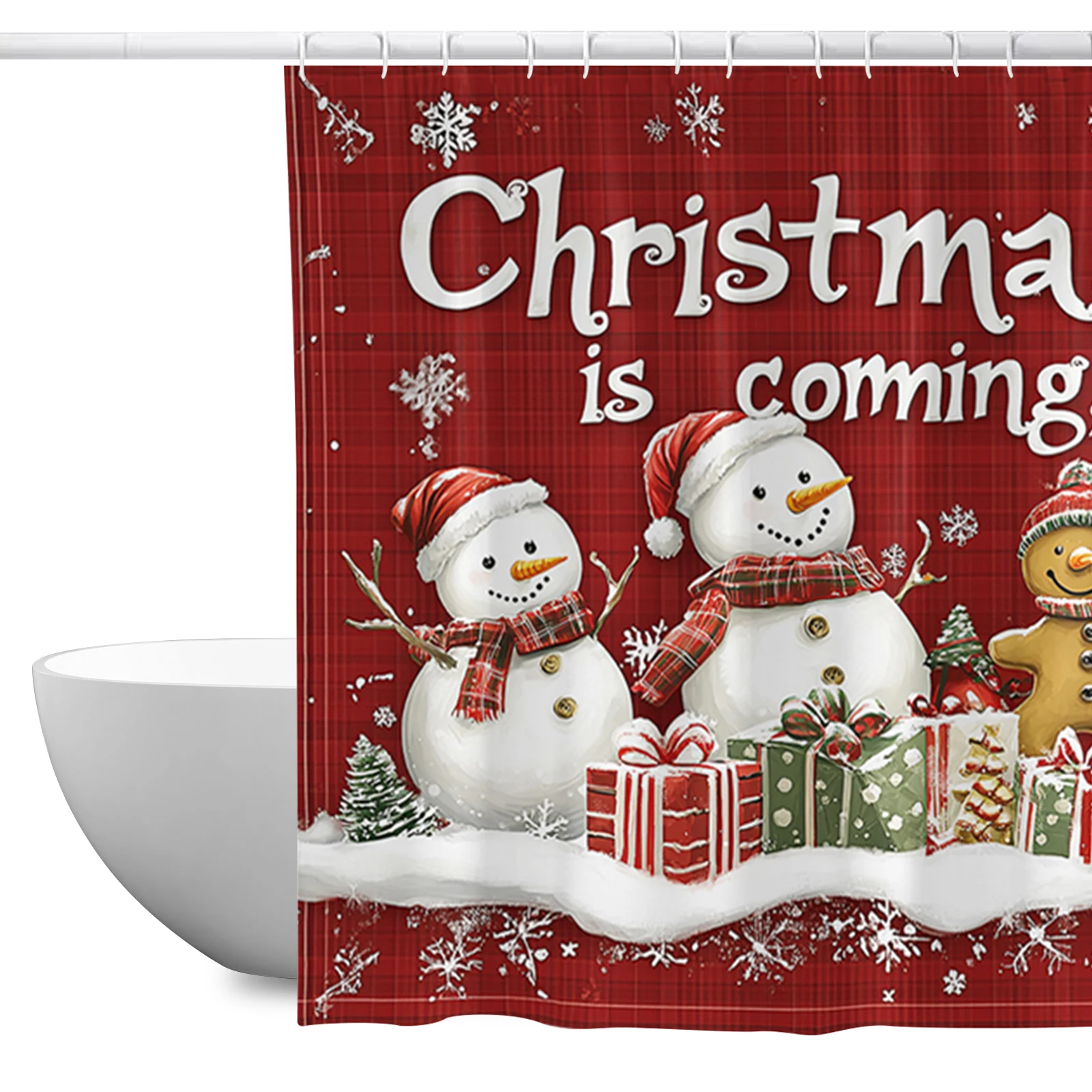 

4Pcs Christmas Xmas Bathroom Shower Suit with Rug Toilet Lid Cover Bath Mat Funny Shower Curtain Set Waterproof for Home Decor