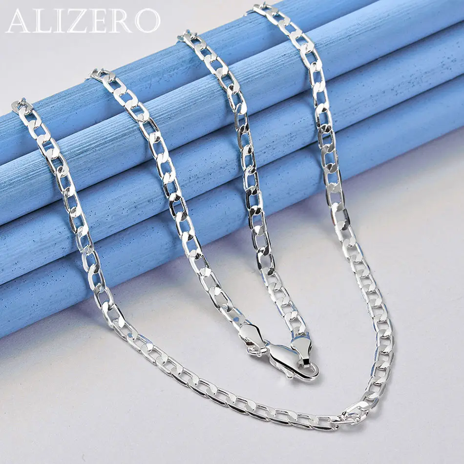 

ALIZERO 16-30inch 925 Sterling Silver 4MM Side Chain Necklace For Women Men Trend Jewelry Fashion Party and Daily Wear