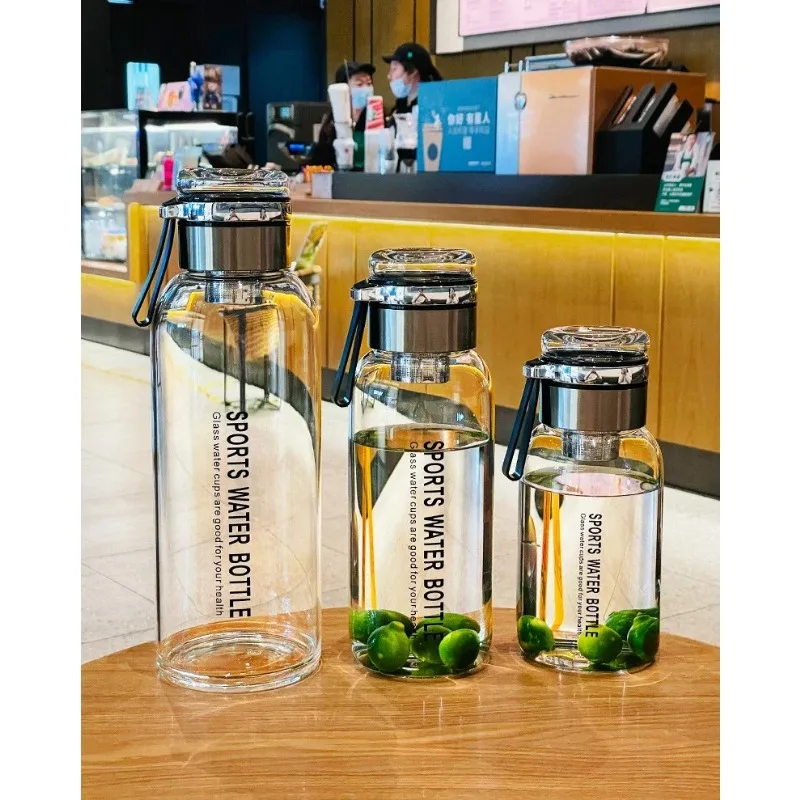 

Стеклянная бутылка для воды большой емкости 2 л, прозрачная чашка для молочного сока, уличная портативная герметичная посуда для напитков, стеклянная бутылка для чая, воды, 2 л