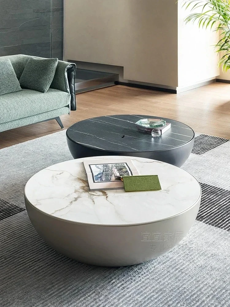 

53 Qiji Style Italian Style Stone Plate Coffee Table Simple Modern Large Apartment Designer Light Luxury round Home Tea Tab