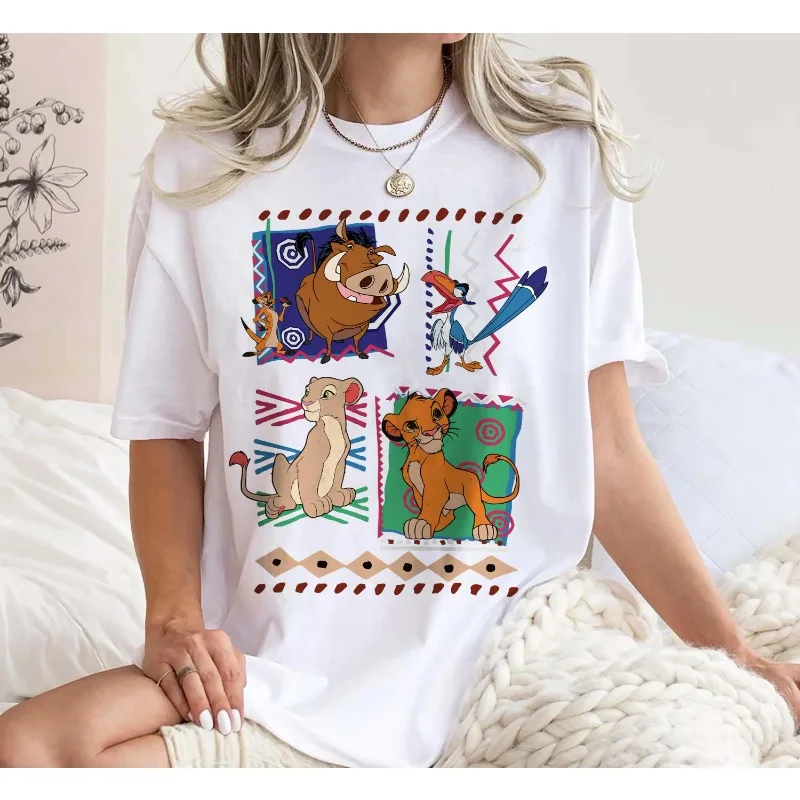 

Ретро 90-е годы Disney Король Лев Симба и Тимон Комфортная цветная футболка Королевства животных Футболка Хакуна Матата Семья Диснея