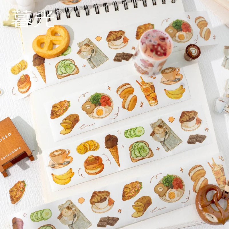 

1 рулон ленты для журналов на тему повседневной жизни, книги, продукты питания и принадлежности, наклейки на ленту с рисунком для рукоделия