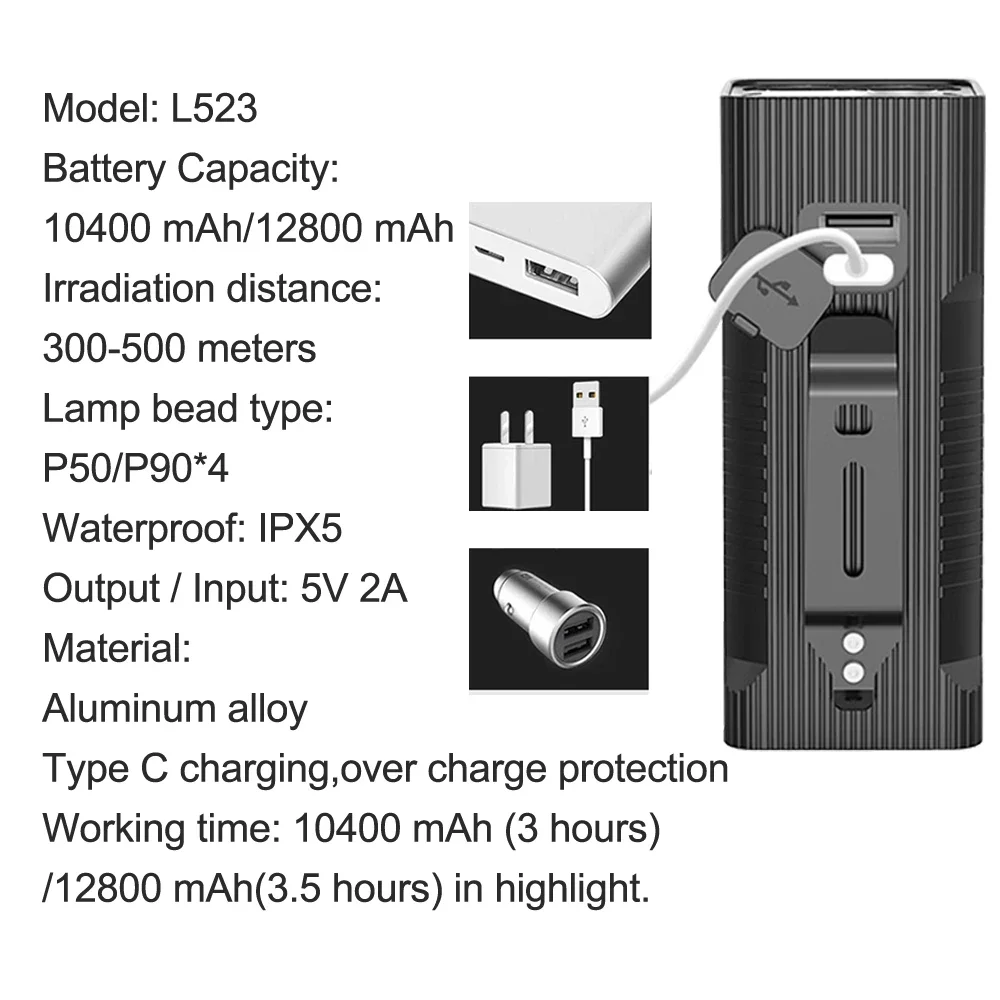 NEWBOLER 10000mAh Bike Light Front USB Rechargeable 12800mAh Bike Headlight 4P90 4P50 LED Super Bright Flashlight