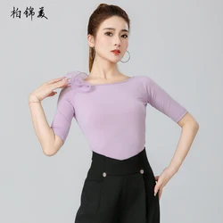 Latin dance attire 2024 new dance attire top with middle sleeves, national standard modern dance practice suit, social dance per