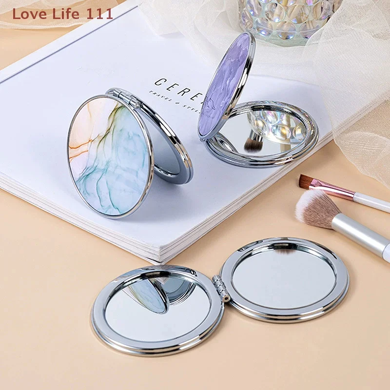 جديد شريط نمط خمر اليد المرأة مرآة ماكياج صغيرة مدمجة المحمولة الأخضر/الأرجواني/الأزرق حقيبة مرآة #1