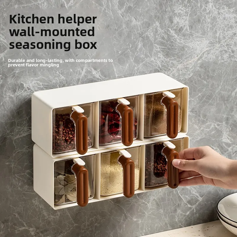 

Seasoning Box Wall-mounted Seasoning Storage Box, Household Kitchen Multi-compartment Integrated Spice Seasoning Jar Set