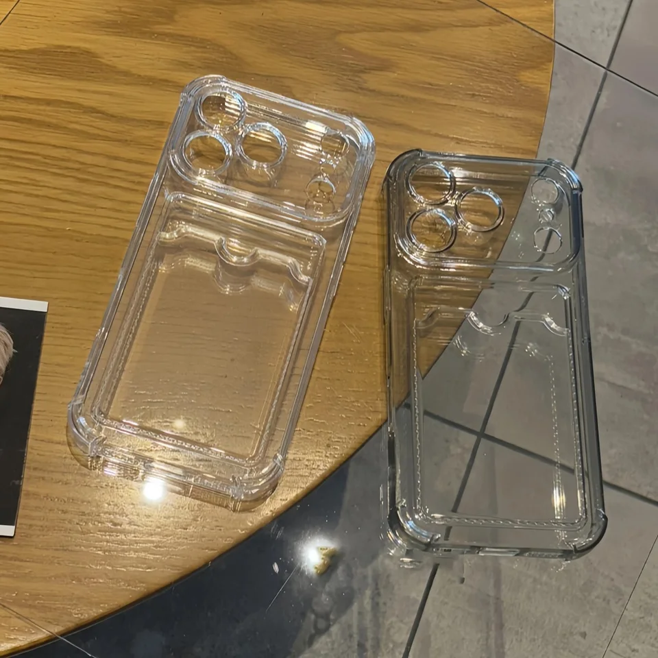 Funda transparente con ranura para tarjetas y bolsillo para iPhone 17 16 15 14 13 12 11 Pro Max XS XR 7 8 Plus, tipo billetera de silicona a prueba de golpes 2