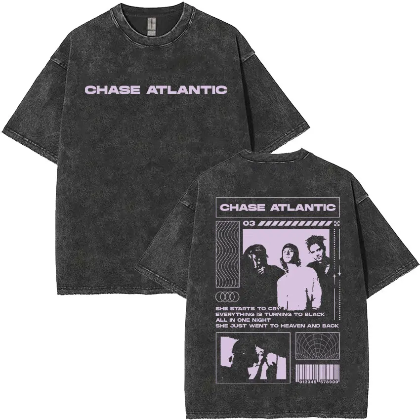 Chase Atlantic Lost in Europe and UK Tour 2026 Vintage Washed T Shirts Men's Women Hip Hop Harajuku Oversized T-shirt Streetwear