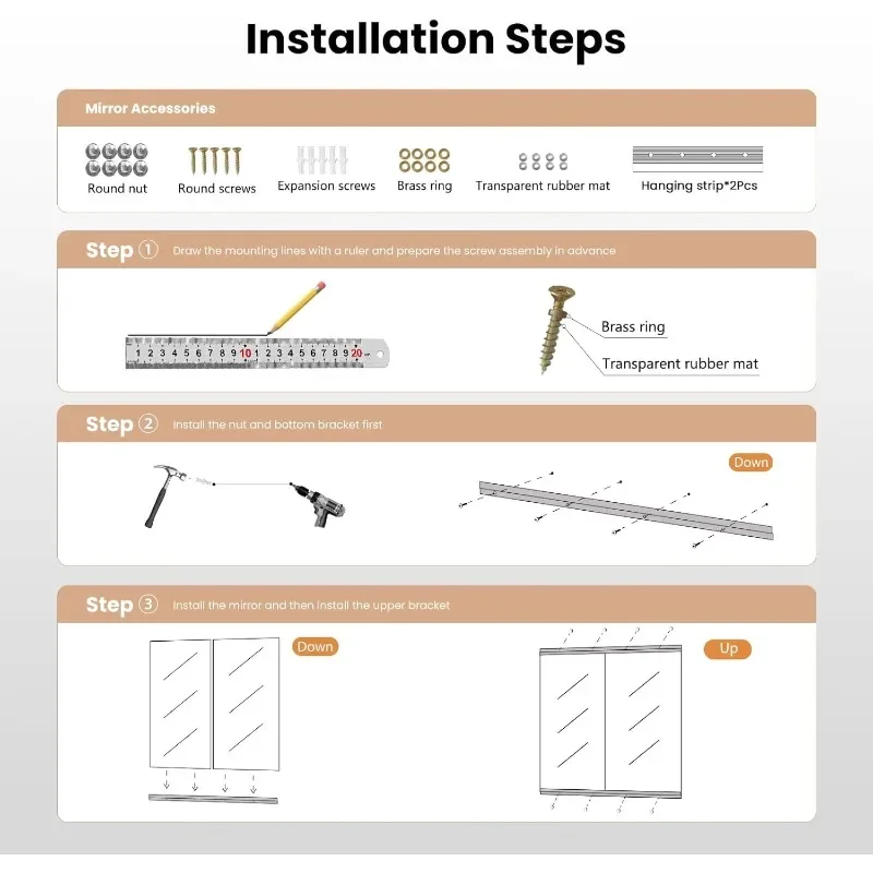 مرآة رياضية منزلية، 48 × 24 بوصة (عبوة من قطعتين) مرآة زجاجية كبيرة بدون إطار مثبتة على الحائط، فكرة لصالة الألعاب الرياضية واليوجا