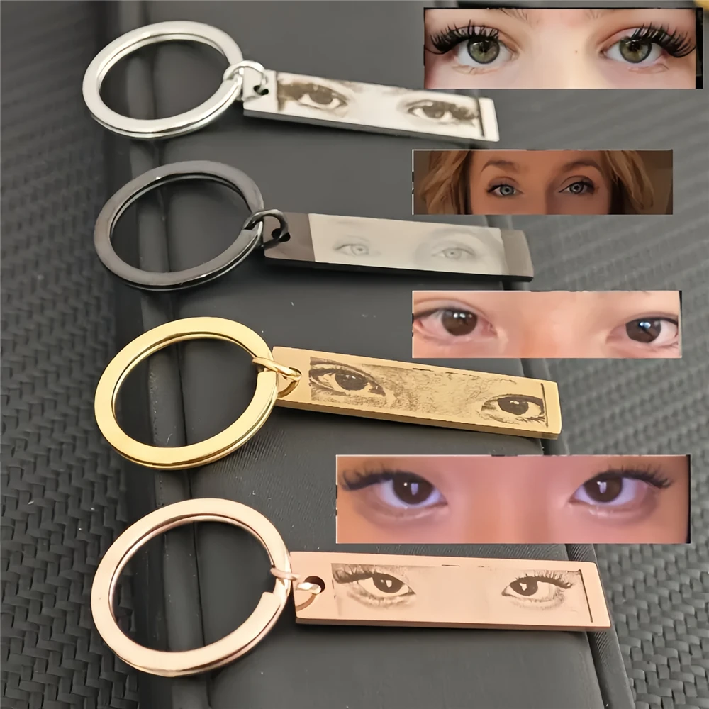Customizable Stainless Steel Keychain with Personalized Eye Image - Romantic Gift for Her, Perfect for Valentine'S Day
