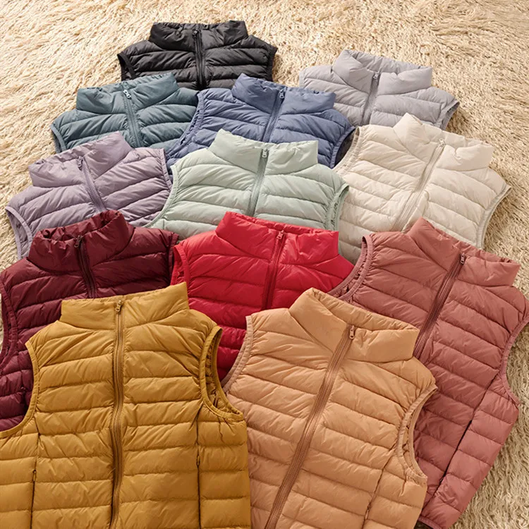 Chaleco de plumón de pato 90% para mujer, chaquetas sin mangas, chaqueta acolchada ligera, ropa deportiva para mujer, 12 colores, Otoño e Invierno