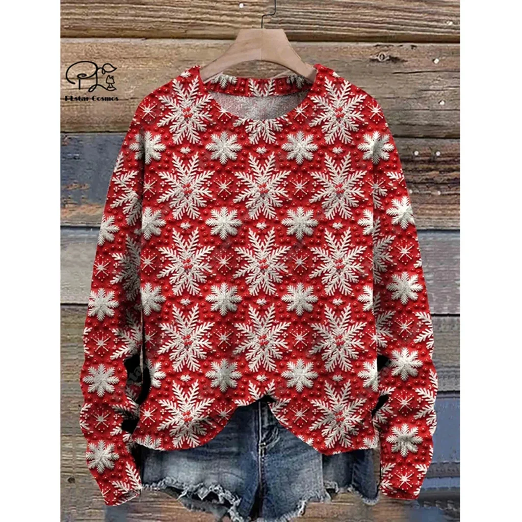 Sweater kasual Unisex, Sweater kasual Unisex, cetakan 3D, seni rusa Natal, Serpihan salju, Santa Claus, Sweater musim dingin mode pria baru