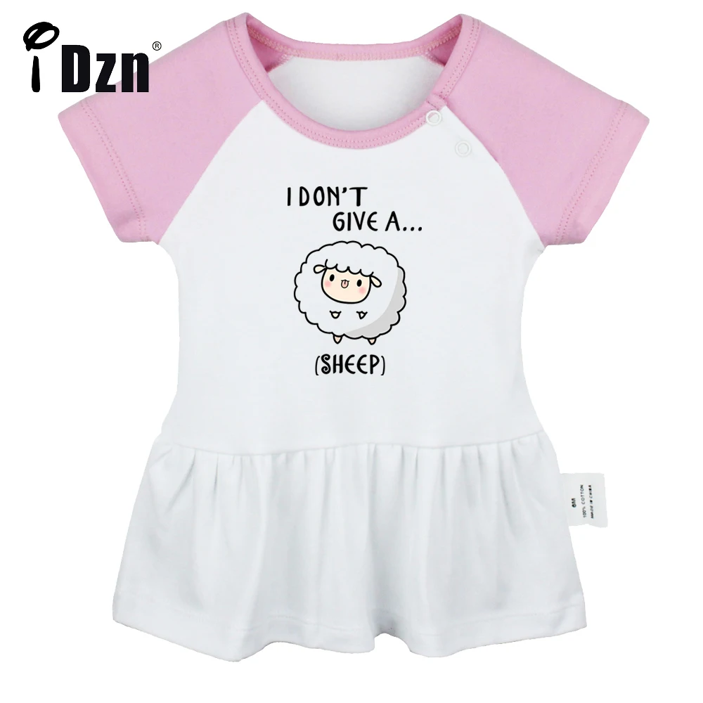 

iDzn Summer NEW I Don't Give A Sheep Baby Girls Cute Short Sleeve Dress Infant Funny Pleated Dress Soft Cotton Dresses Clothes