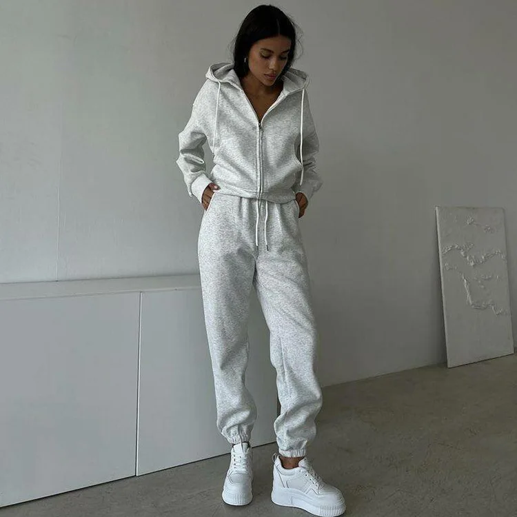 

Женская повседневная свободная толстовка с капюшоном, длинный комплект све, кардиган на молнии, брюки, комплект из двух предметов, удобная весенне-осенняя одежда