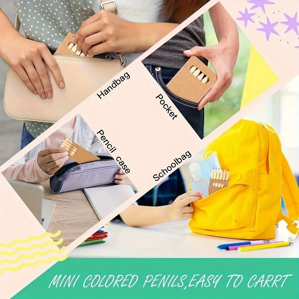 5 Boxes/30pcs Wooden Colored Pencils Kraft Paper Box Mini Children's Short Pen with 6 Vibrant Colors Drawing Pencil