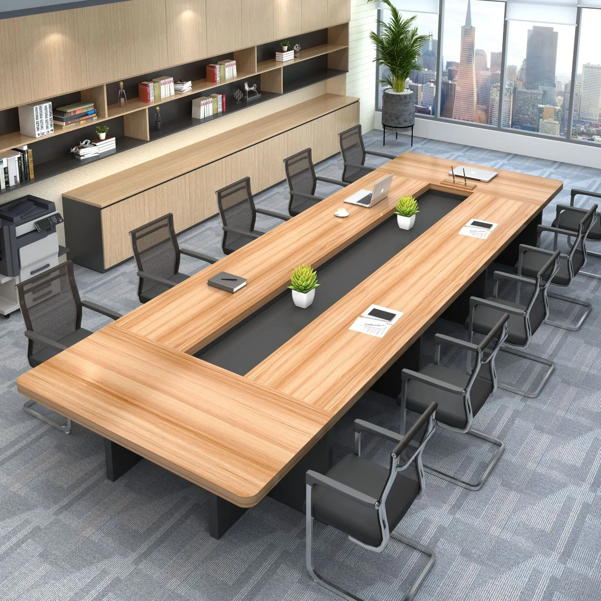 Modern simple panel office furniture desk rectangular panel meeting room table and chair combination