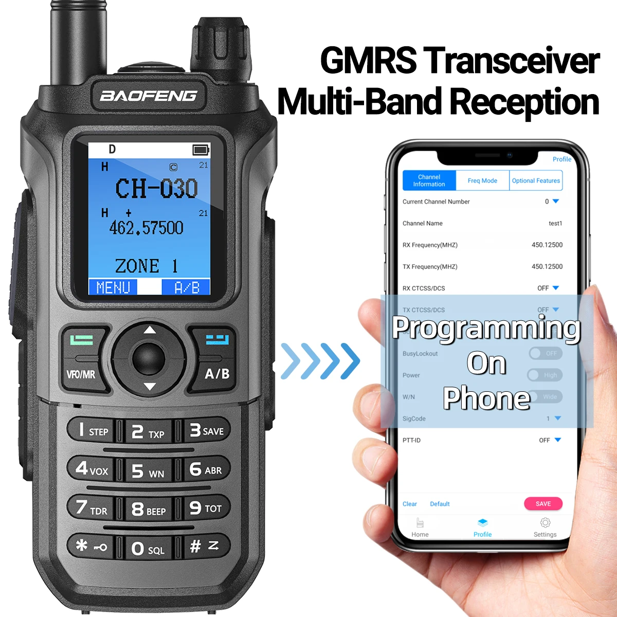 Baofeng GM-21 Long Range Walkie Talkie GMRS Transceiver Bluetooth Wireless Programming Multi-Band Receiving Type-C Two Way Radio